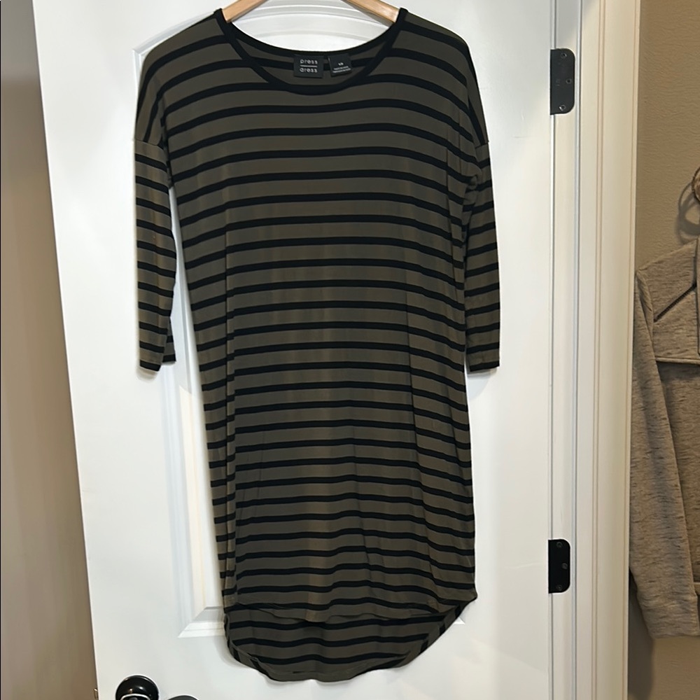 Striped Black and Army / Olive Green Dress